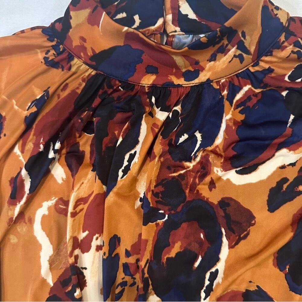 Worthington Satin Mock Neck Blouse Abstract Print Size Small NWT Fall Top - Picture 6 of 10